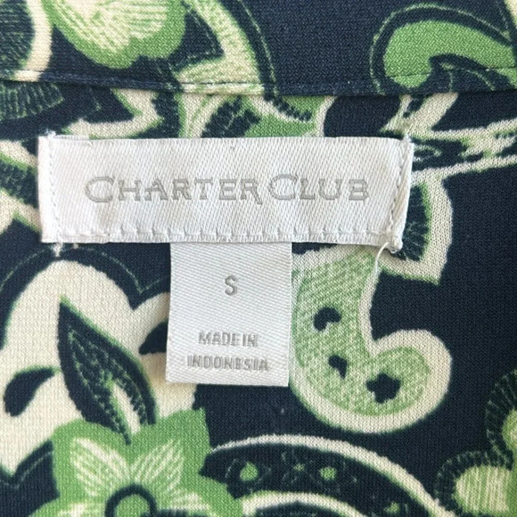 Charter Club Blue Green Scroll Pattern Jersey Knit Short Sleeve Top Size Small - Picture 3 of 7